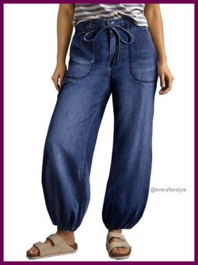 Wide Leg High Waisted Drawstring Jeans Stretchy Harem Ankle Denim Pants